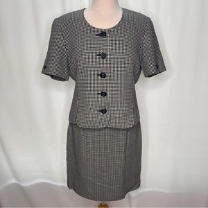 vintage 90s black and white plaid skirt and short sleeve jacket set